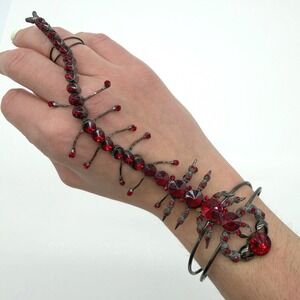 Vintage Red Rhinestone Scorpion Arm Cuff Bracelet Statement Gothic Bug